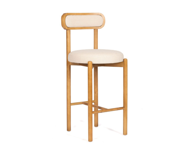 Silla Alta Beige con Madera, Alt: 70 cm