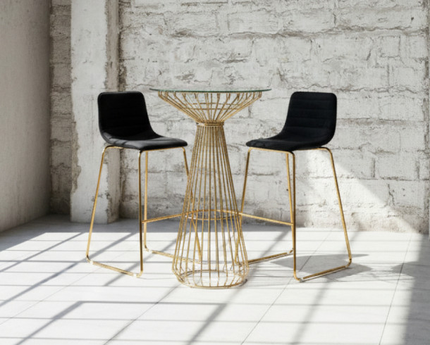 Set Mesa Alta Dorada + Silla Alta Negra, Pata Dorada