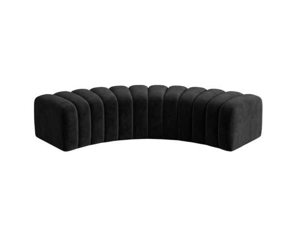 Banqueta Felpa Negra Curva, 162 x 50 cm, Alt: 45 cm.