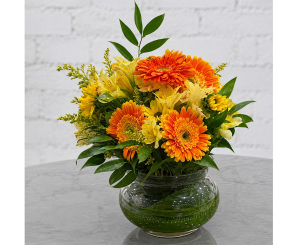 Arreglo Naranja, Gerberas y Mini Girasoles - Tematica Verano